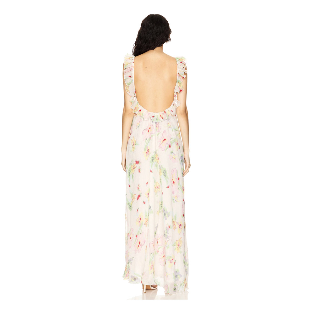 For Love&Lemons L Abby $298 Romantic Floral Maxi Dress Backless Ruffle Cream NWT - Picture 10 of 12